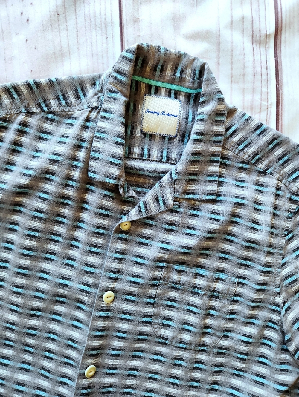 Tommy Bahama Silk Cotton Blend Short Sleeve Shirt Button Front | Men's Size L